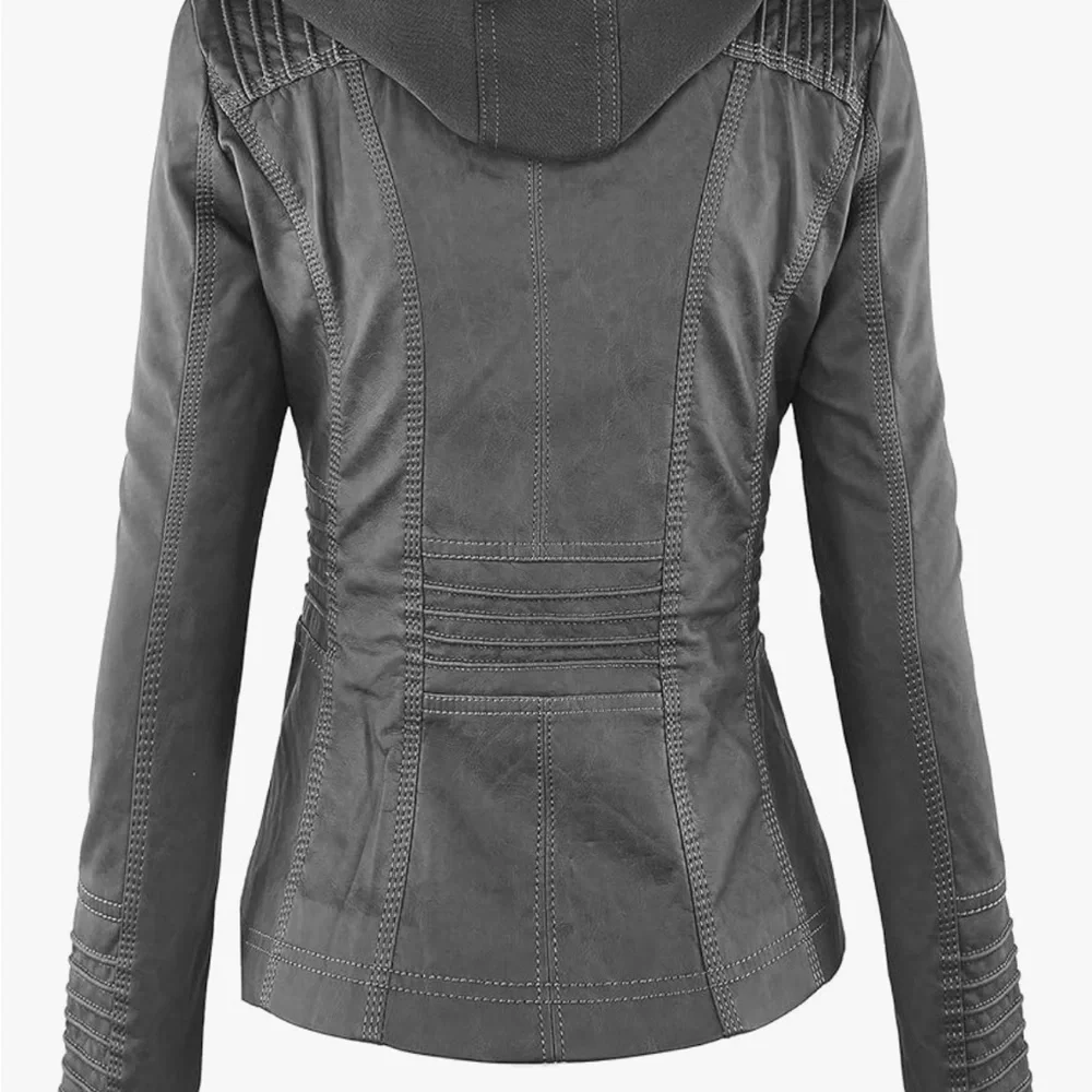 Made By Johnny size M faux leather black biker hooded jacket - Picture 2 of 13